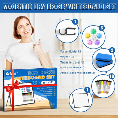 Magnetic Dry Erase Board with Stand, 18''x14'' Desktop Whiteboard