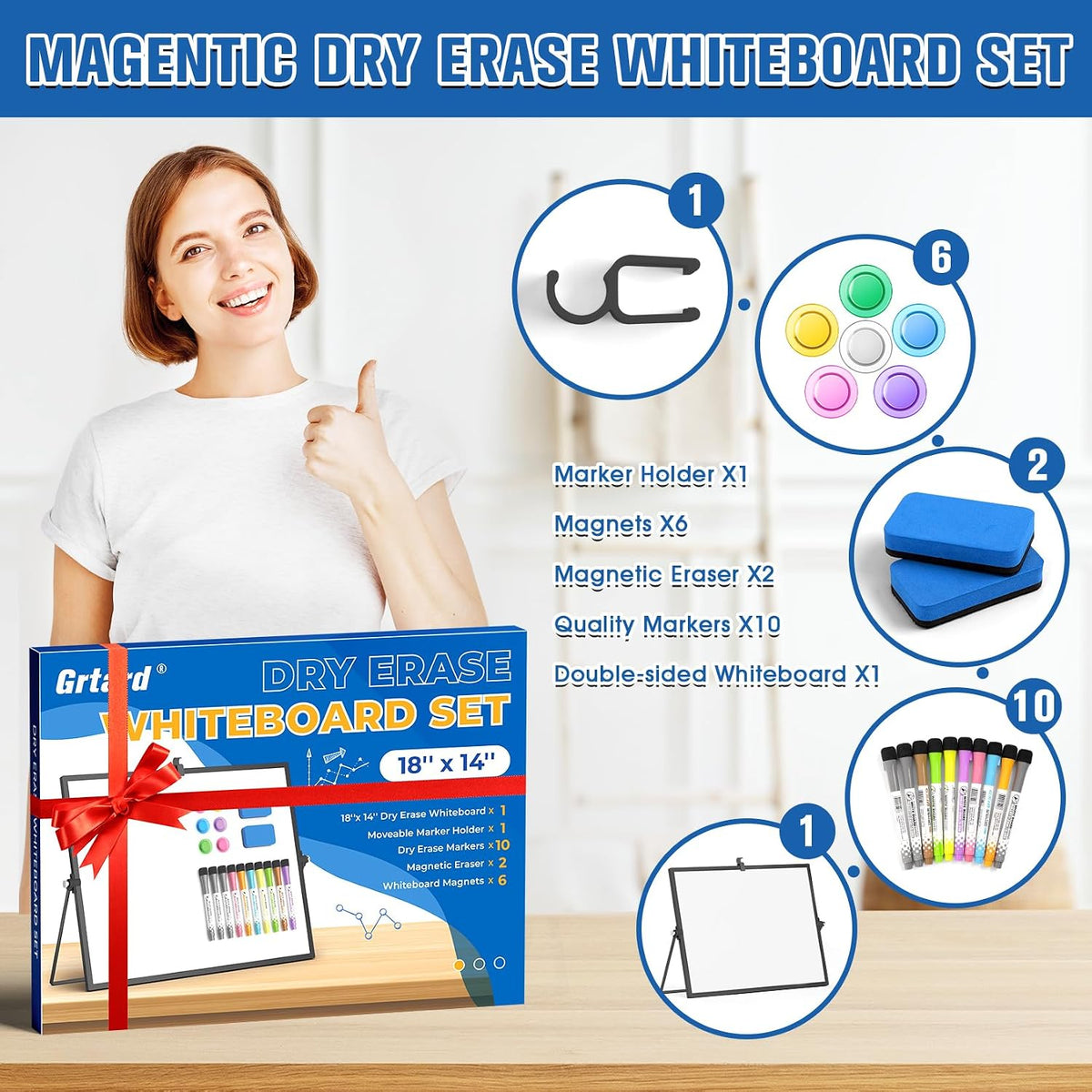 Magnetic Dry Erase Board with Stand, 18''x14'' Desktop Whiteboard