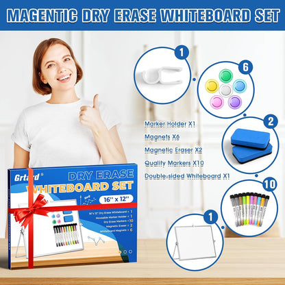 Magnetic Dry Erase Board with Stand, 18''x14'' Desktop Whiteboard