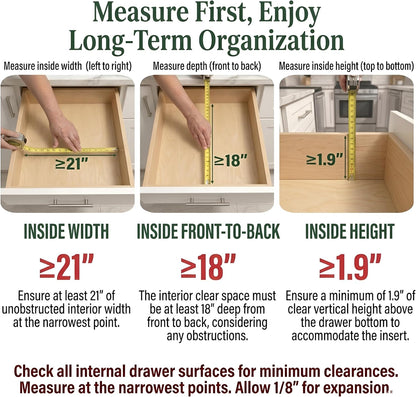 Bamboo Drawer Organizer – Expandable 9 Slot Silverware & Utensil Tray for Kitchen, Office & Kitchen –Fits 13”–19.6” Drawers, Natural Bamboo Wood, Deep Compartments - Durable & Eco-Friendly