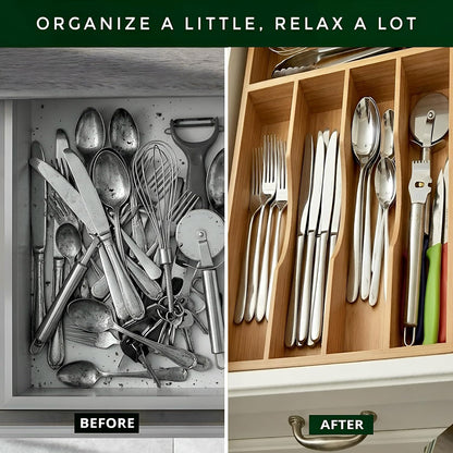 Bamboo Drawer Organizer – Expandable 9 Slot Silverware & Utensil Tray for Kitchen, Office & Kitchen –Fits 13”–19.6” Drawers, Natural Bamboo Wood, Deep Compartments - Durable & Eco-Friendly