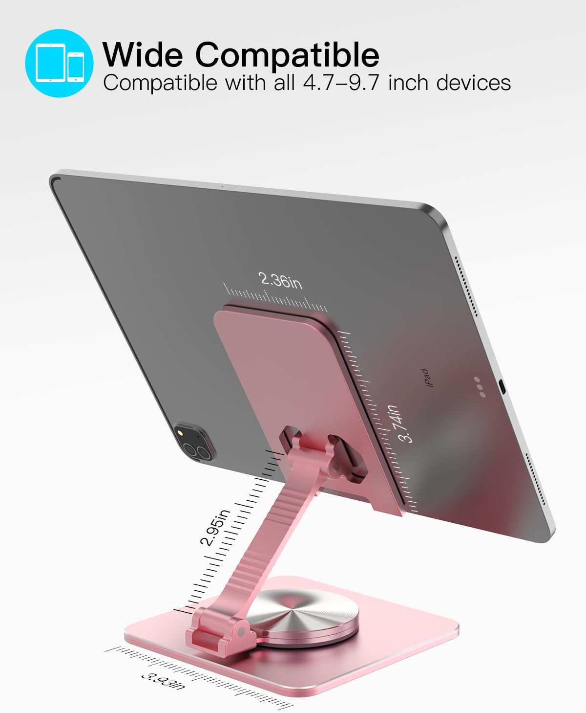 Adjustable Phone & Tablet Stand, Fits 4–9.7in Devices, Pink