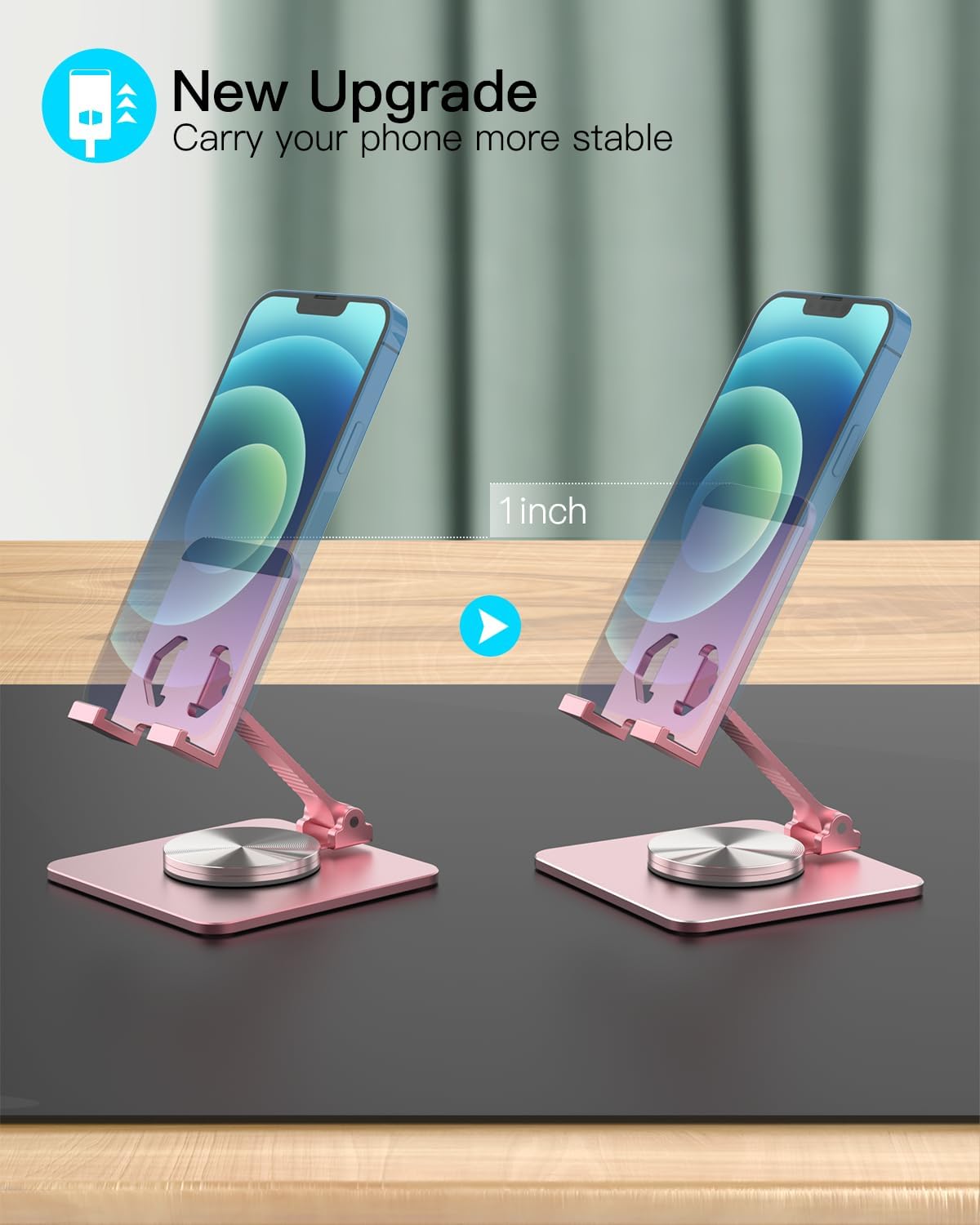Adjustable Phone & Tablet Stand, Fits 4–9.7in Devices, Pink