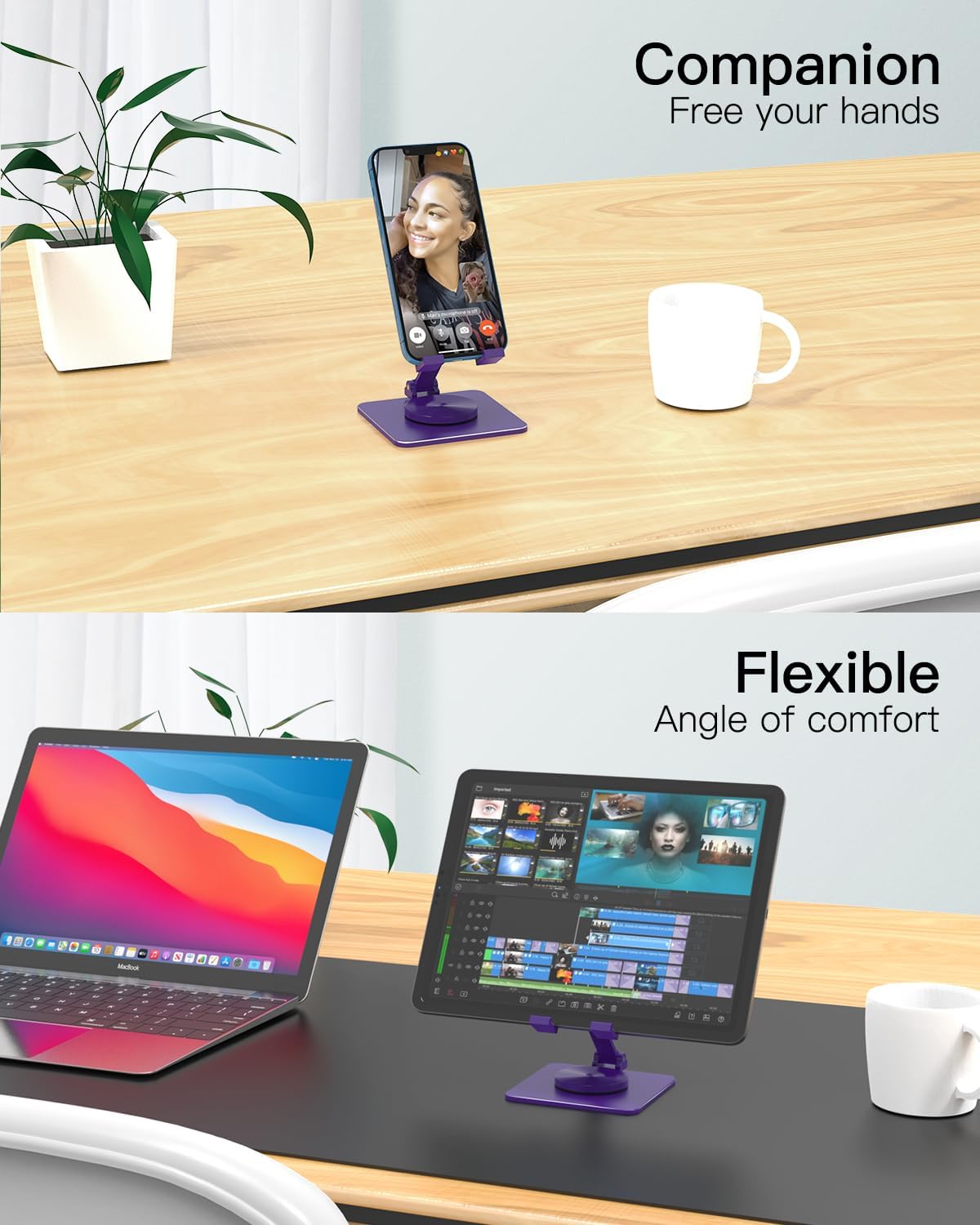 Adjustable Phone & Tablet Stand, Fits 4–9.7in Devices, Pink