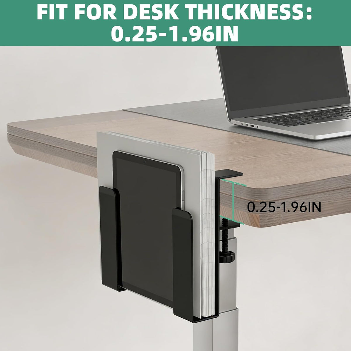 Adjustable Side Laptop Mount, No Drill Desk Storage Organizer, Metal Hanging Notebooks Holder, Punch-Free Clamp for MacBook Pro, Documents with Anti-Scratch Silicone