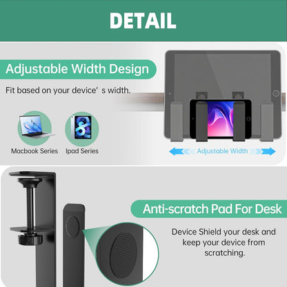 Adjustable Side Laptop Mount, No Drill Desk Storage Organizer, Metal Hanging Notebooks Holder, Punch-Free Clamp for MacBook Pro, Documents with Anti-Scratch Silicone