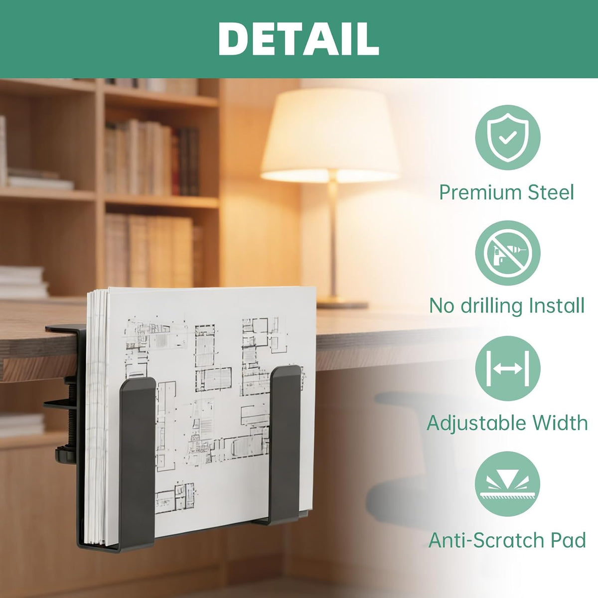 Adjustable Side Laptop Mount, No Drill Desk Storage Organizer, Metal Hanging Notebooks Holder, Punch-Free Clamp for MacBook Pro, Documents with Anti-Scratch Silicone