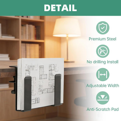 Adjustable Side Laptop Mount, No Drill Desk Storage Organizer, Metal Hanging Notebooks Holder, Punch-Free Clamp for MacBook Pro, Documents with Anti-Scratch Silicone