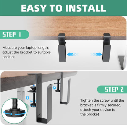 Adjustable Side Laptop Mount, No Drill Desk Storage Organizer, Metal Hanging Notebooks Holder, Punch-Free Clamp for MacBook Pro, Documents with Anti-Scratch Silicone