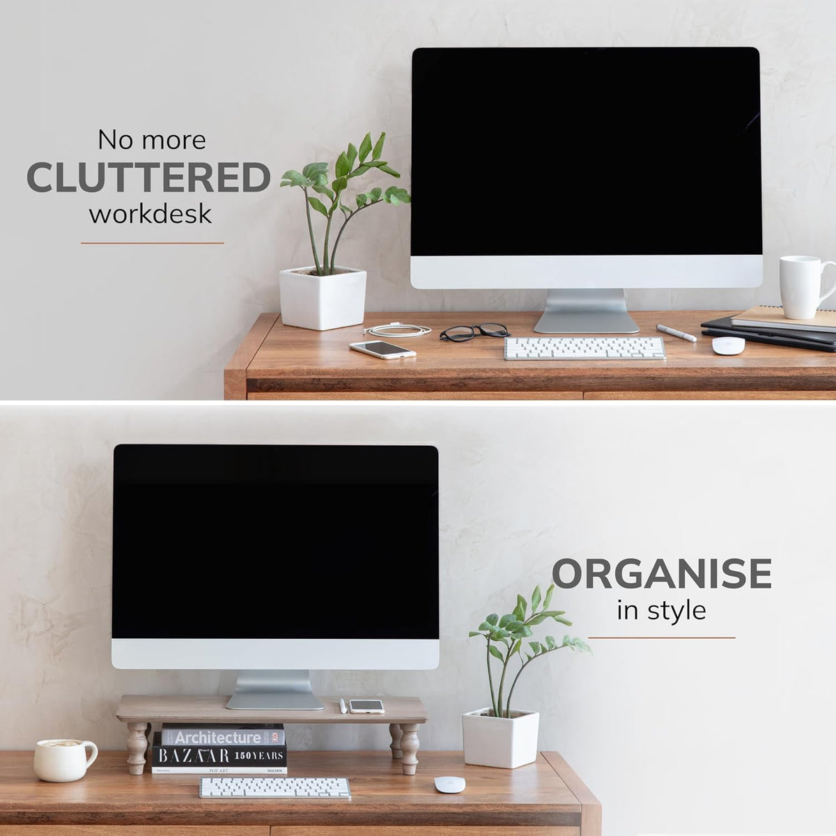 Monitor Stand for Desk - Desktop Organizer & Laptop Riser, Ergonomic Monitor Riser, Space-Saving, Durable, Easy Assembly & Ideal for Home & Office,Natural, 24-Inch, Classic