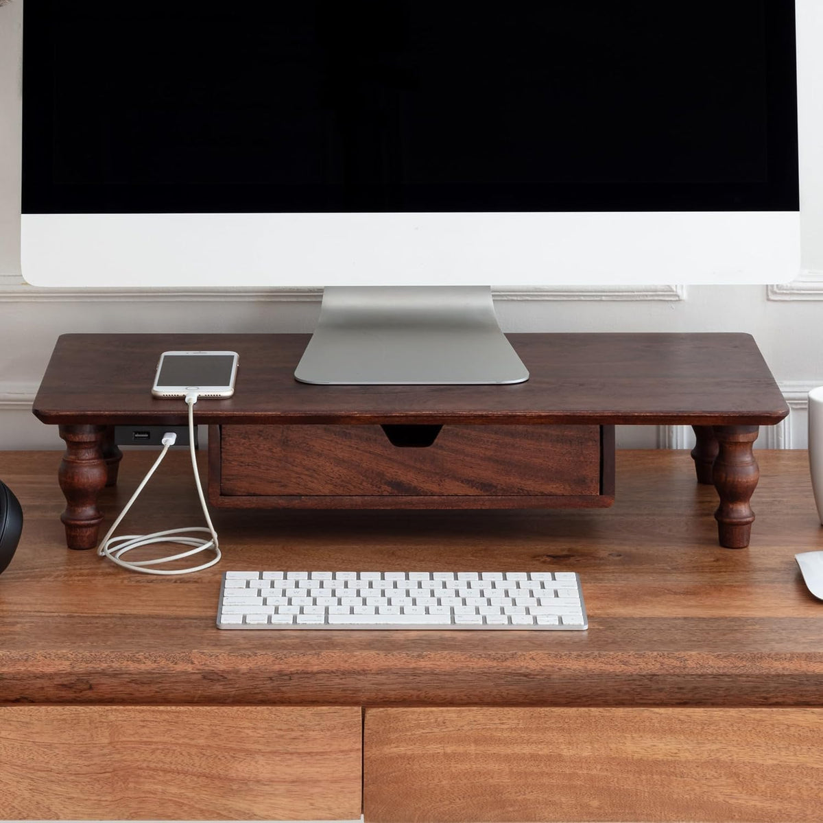 Monitor Stand for Desk - Desktop Organizer & Laptop Riser, Ergonomic Monitor Riser, Space-Saving, Durable, Easy Assembly & Ideal for Home & Office,Natural, 24-Inch, Classic
