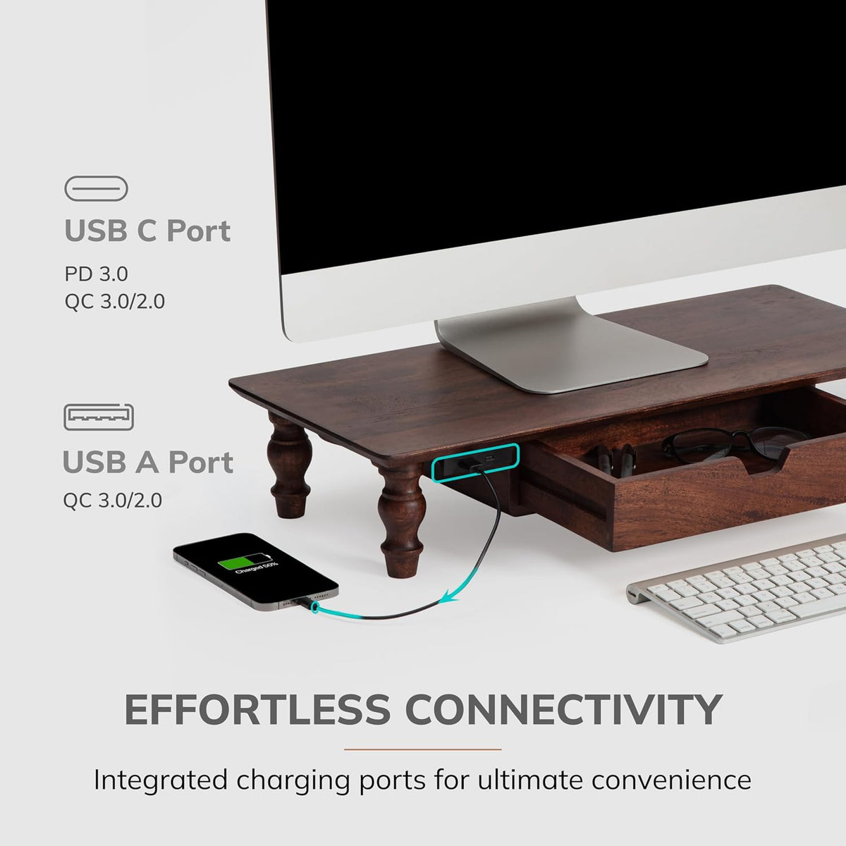 Monitor Stand for Desk - Desktop Organizer & Laptop Riser, Ergonomic Monitor Riser, Space-Saving, Durable, Easy Assembly & Ideal for Home & Office,Natural, 24-Inch, Classic