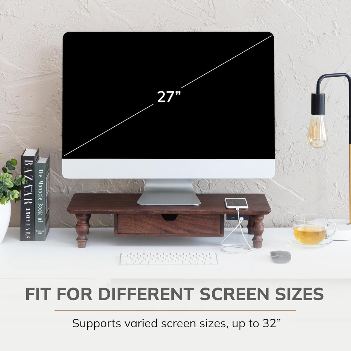 Monitor Stand for Desk - Desktop Organizer & Laptop Riser, Ergonomic Monitor Riser, Space-Saving, Durable, Easy Assembly & Ideal for Home & Office,Natural, 24-Inch, Classic