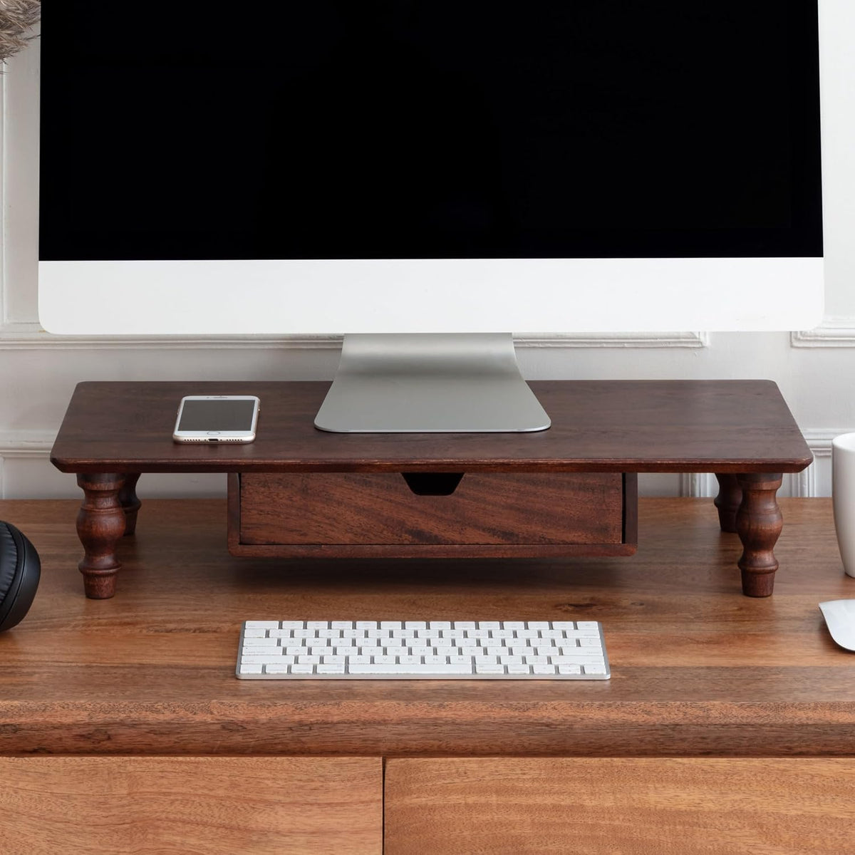 Monitor Stand for Desk - Desktop Organizer & Laptop Riser, Ergonomic Monitor Riser, Space-Saving, Durable, Easy Assembly & Ideal for Home & Office,Natural, 24-Inch, Classic