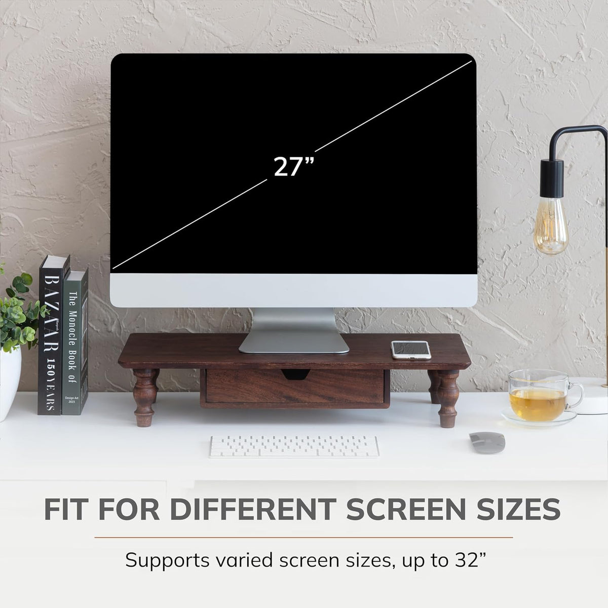 Monitor Stand for Desk - Desktop Organizer & Laptop Riser, Ergonomic Monitor Riser, Space-Saving, Durable, Easy Assembly & Ideal for Home & Office,Natural, 24-Inch, Classic
