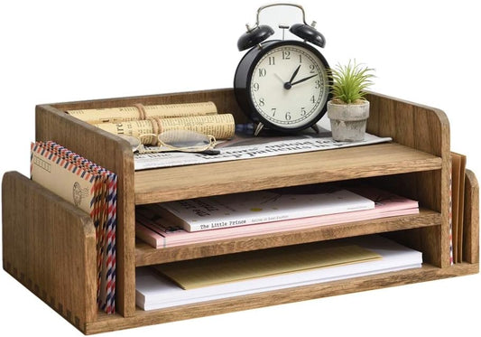 Wood Desk Organizer, 5-Tray Letter Tray and Mail Sorter, Brown 2TP
