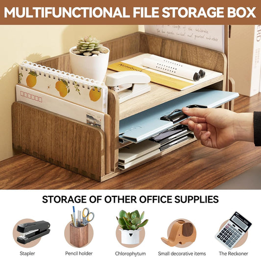 Wood Desk Organizer, 5-Tray Letter Tray and Mail Sorter, Brown 2TP
