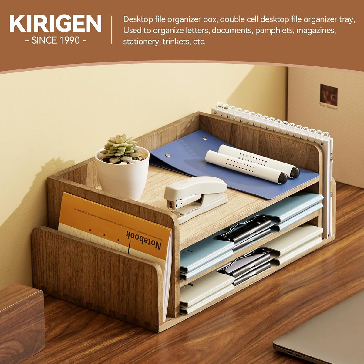 Wood Desk Organizer, 5-Tray Letter Tray and Mail Sorter, Brown 2TP