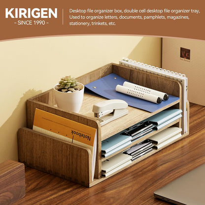 Wood Desk Organizer, 5-Tray Letter Tray and Mail Sorter, Brown 2TP