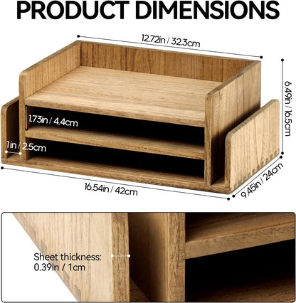 Wood Desk Organizer, 5-Tray Letter Tray and Mail Sorter, Brown 2TP