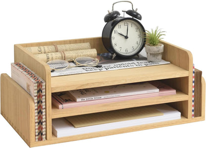 Wood Desk Organizer, 5-Tray Letter Tray and Mail Sorter, Brown 2TP