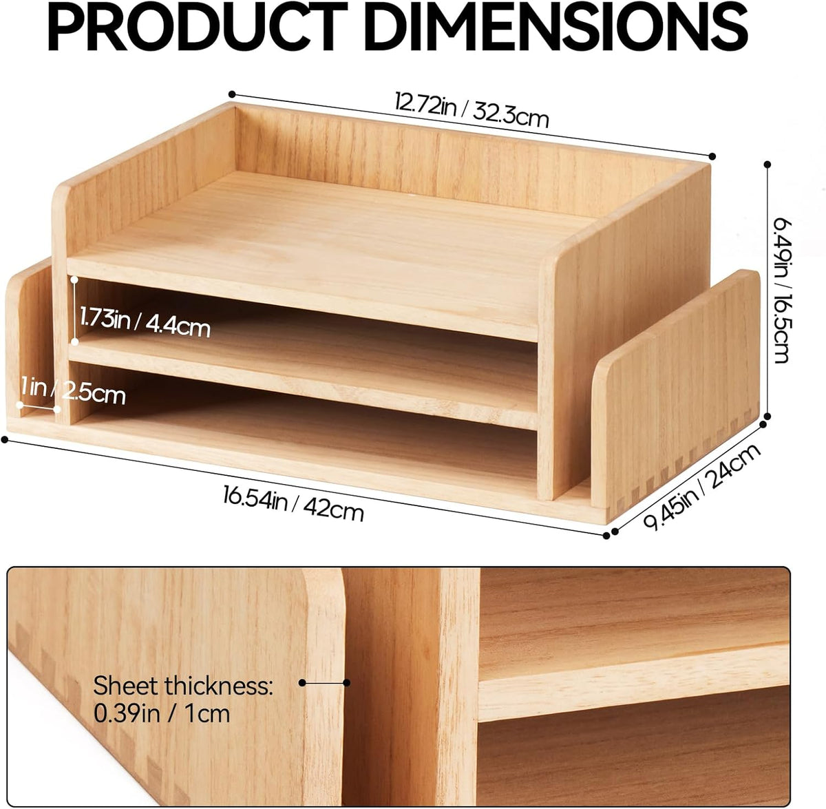 Wood Desk Organizer, 5-Tray Letter Tray and Mail Sorter, Brown 2TP