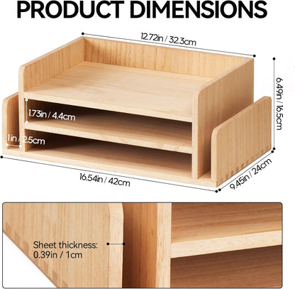 Wood Desk Organizer, 5-Tray Letter Tray and Mail Sorter, Brown 2TP