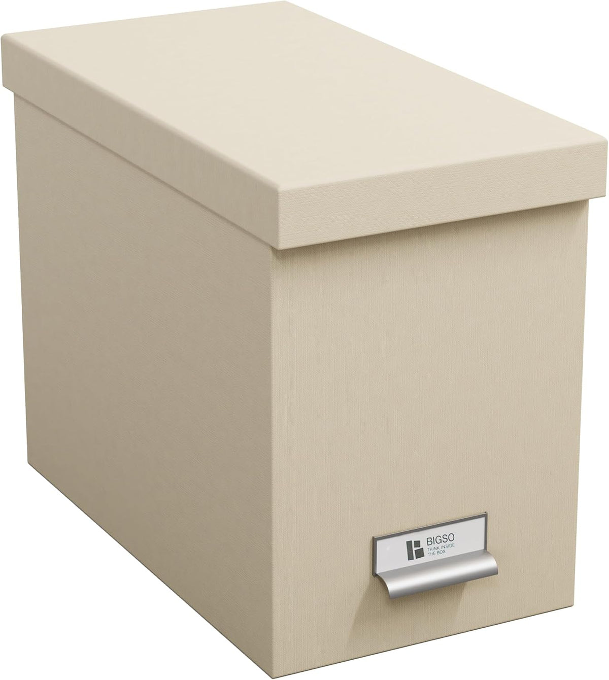 John Fiberboard Label Frame Desktop File Storage Box - Document Organizer for Important Paperwork - Durable Hanging File Box with Lid & Metal Label Window - 7.36 x 13.38 x 10.51 in - Fawn