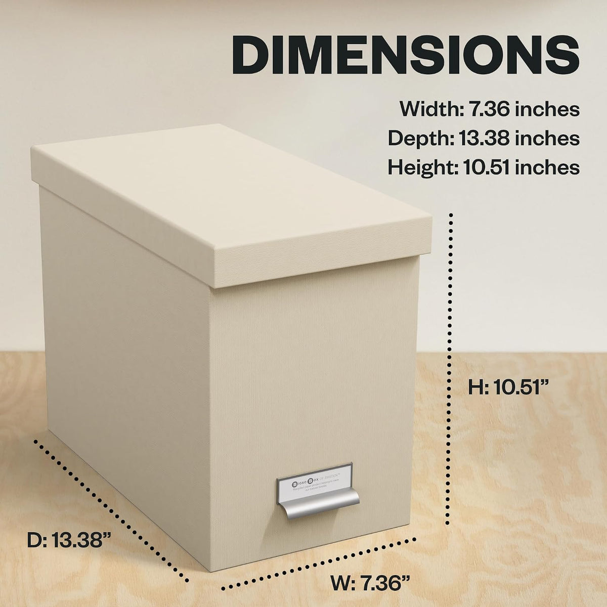 John Fiberboard Label Frame Desktop File Storage Box - Document Organizer for Important Paperwork - Durable Hanging File Box with Lid & Metal Label Window - 7.36 x 13.38 x 10.51 in - Fawn