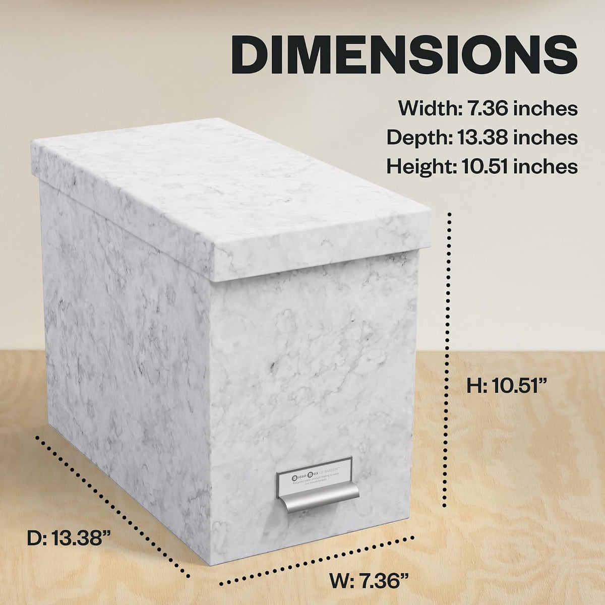 John Fiberboard Label Frame Desktop File Storage Box - Document Organizer for Important Paperwork - Durable Hanging File Box with Lid & Metal Label Window - 7.36 x 13.38 x 10.51 in - Fawn