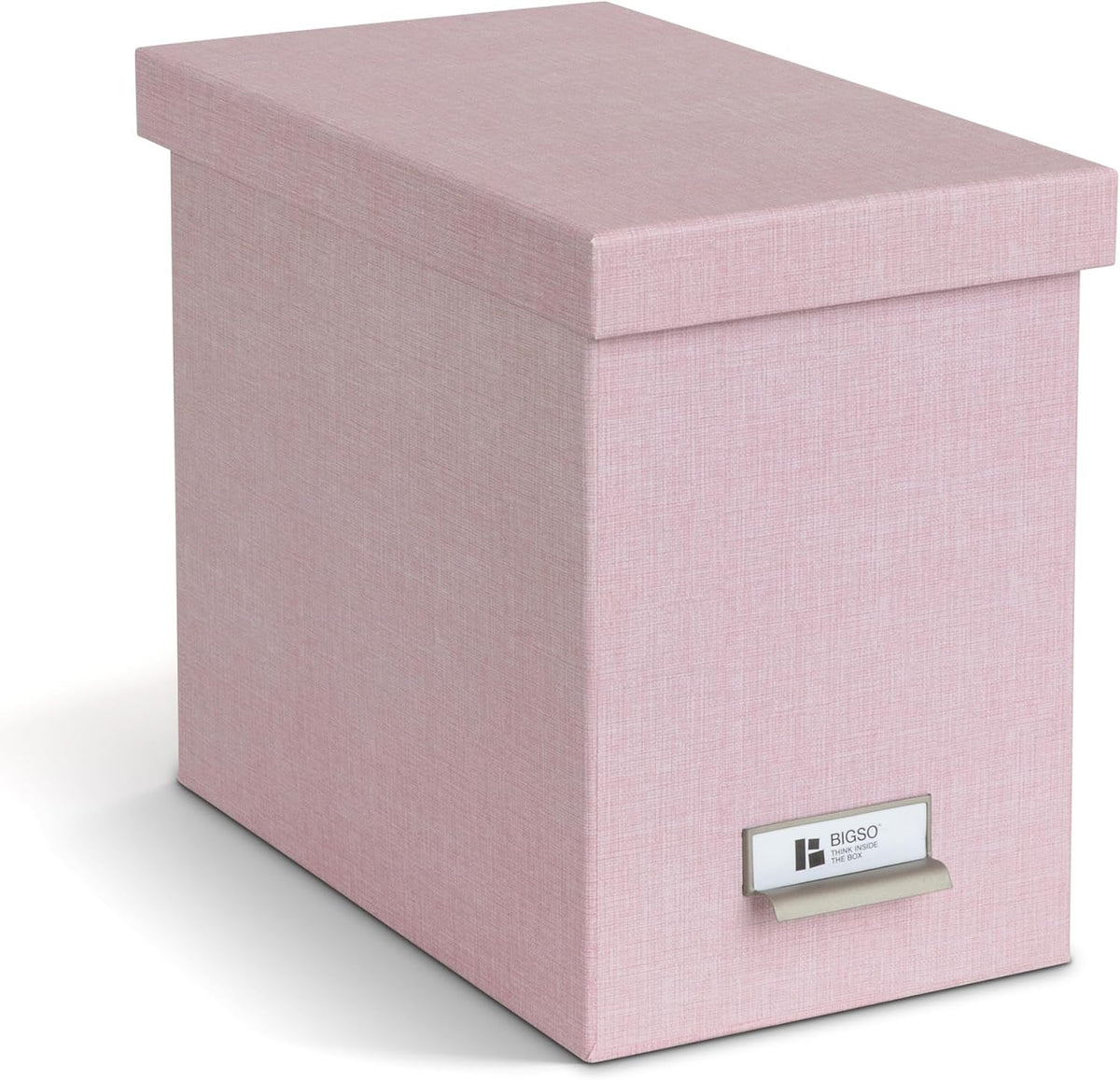 John Fiberboard Label Frame Desktop File Storage Box - Document Organizer for Important Paperwork - Durable Hanging File Box with Lid & Metal Label Window - 7.36 x 13.38 x 10.51 in - Fawn