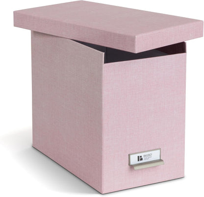 John Fiberboard Label Frame Desktop File Storage Box - Document Organizer for Important Paperwork - Durable Hanging File Box with Lid & Metal Label Window - 7.36 x 13.38 x 10.51 in - Fawn