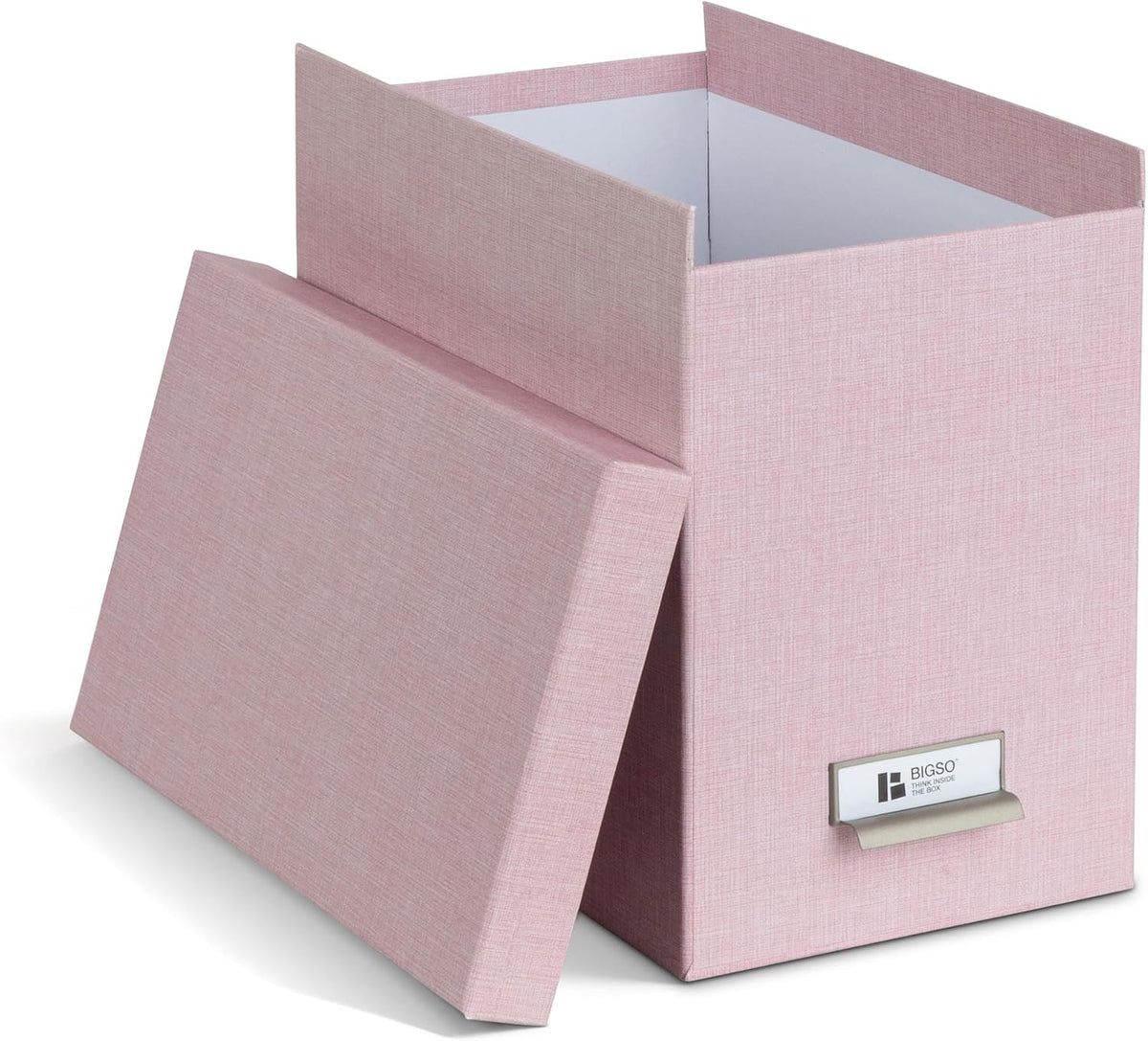 John Fiberboard Label Frame Desktop File Storage Box - Document Organizer for Important Paperwork - Durable Hanging File Box with Lid & Metal Label Window - 7.36 x 13.38 x 10.51 in - Fawn
