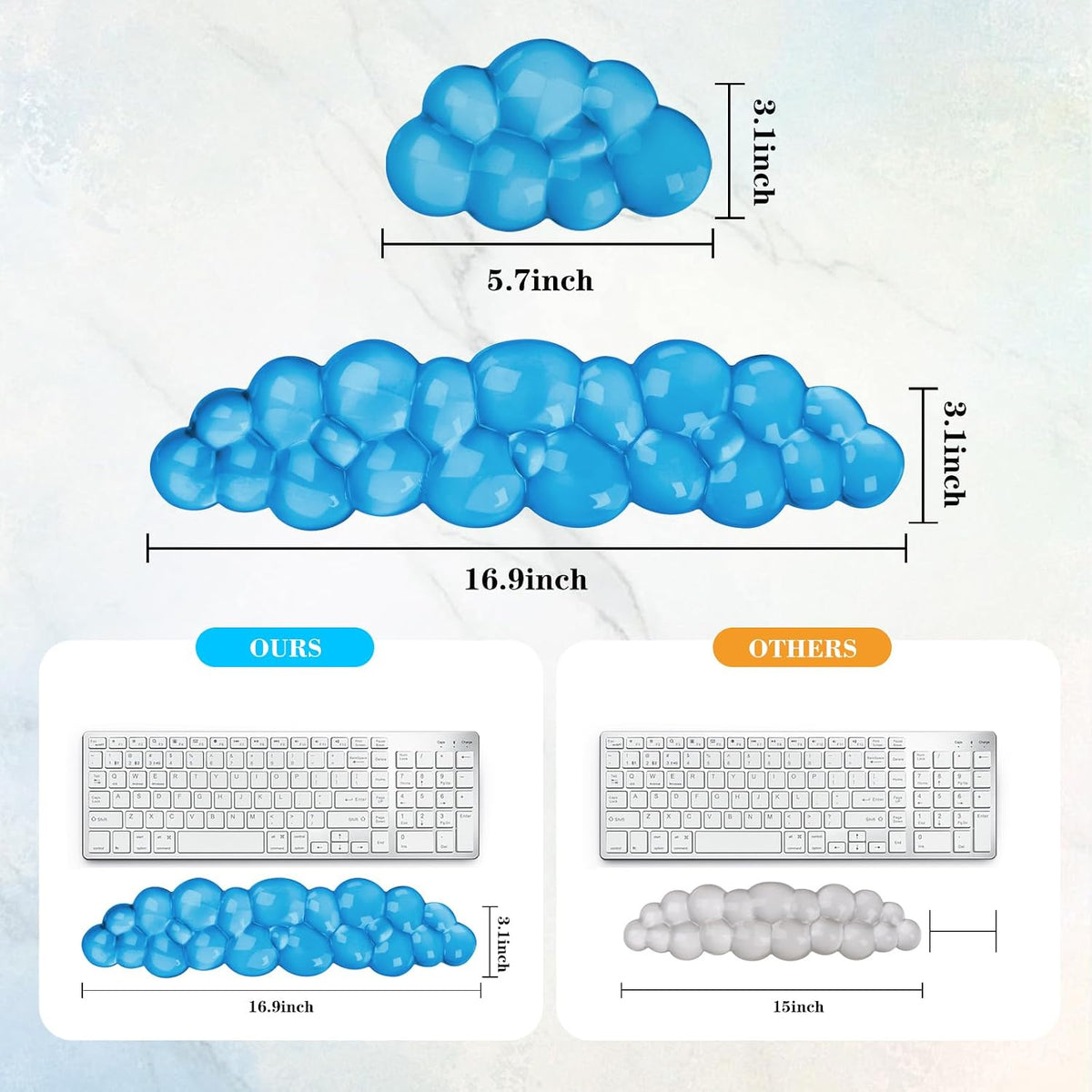 Gel Cloud Mouse Wrist Rest, Cute Wrist Support and Arm Support for Mouse Rest Typing Pain Relief，Suitable for Office/Computer/Laptop/Gaming (Transparent White)