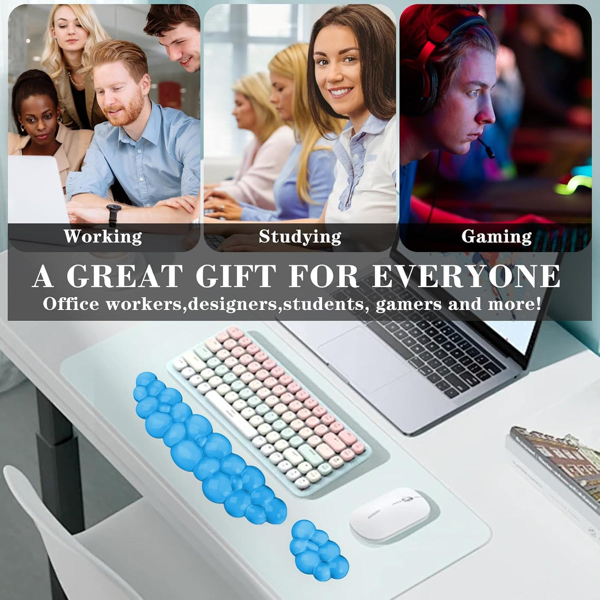 Gel Cloud Mouse Wrist Rest, Cute Wrist Support and Arm Support for Mouse Rest Typing Pain Relief，Suitable for Office/Computer/Laptop/Gaming (Transparent White)