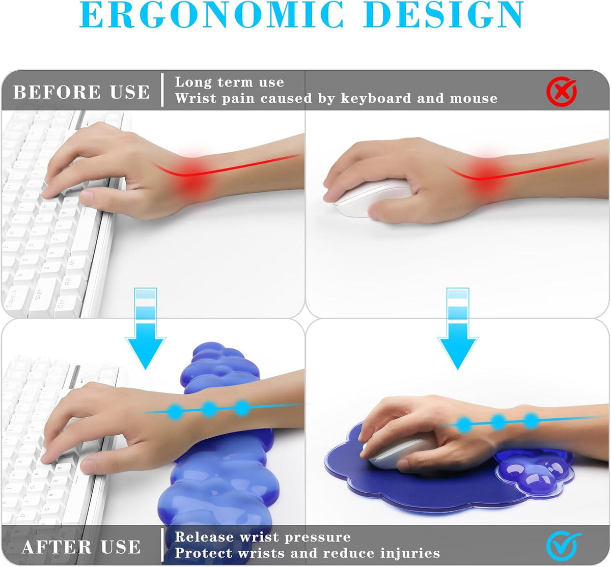 Gel Cloud Mouse Wrist Rest, Cute Wrist Support and Arm Support for Mouse Rest Typing Pain Relief，Suitable for Office/Computer/Laptop/Gaming (Transparent White)