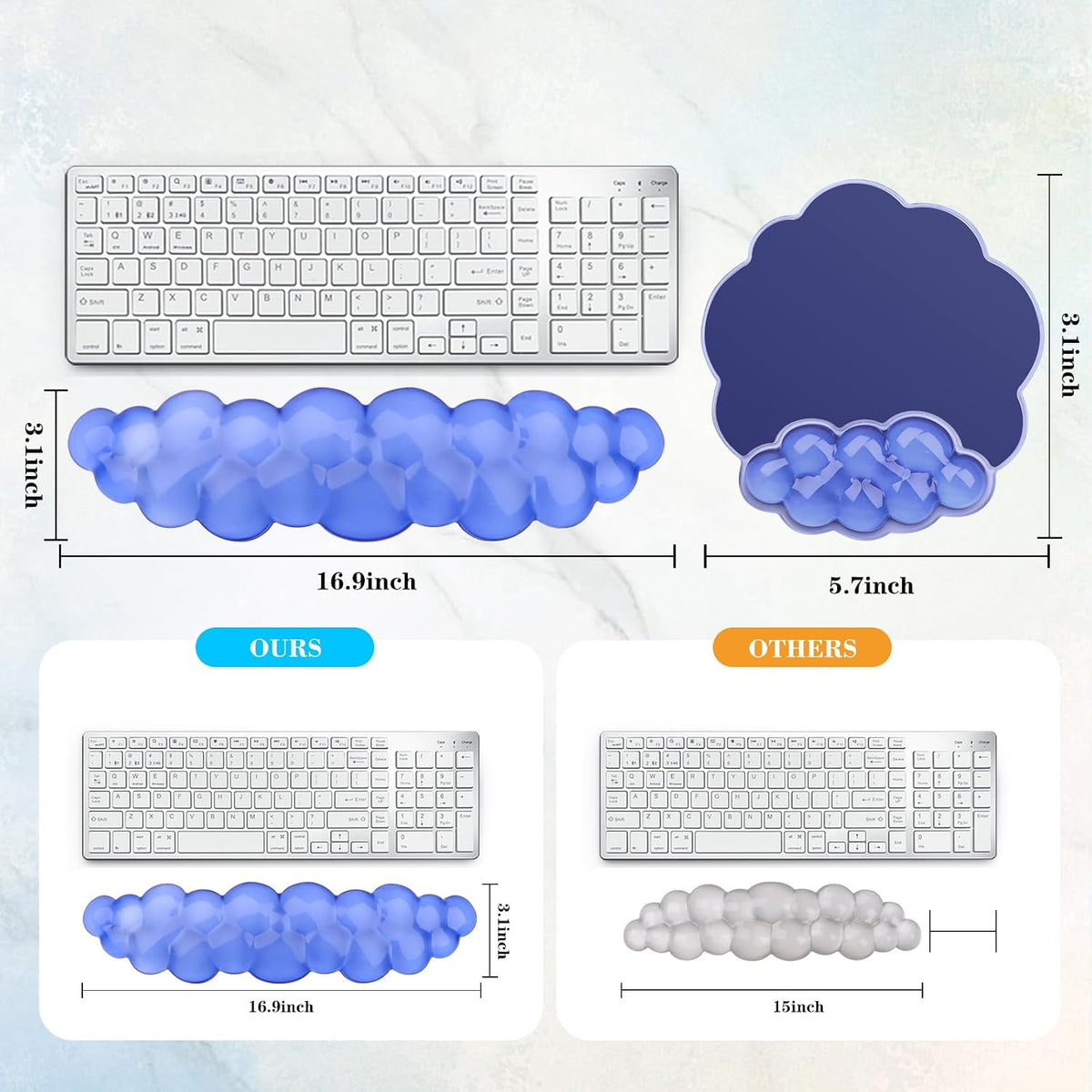 Gel Cloud Mouse Wrist Rest, Cute Wrist Support and Arm Support for Mouse Rest Typing Pain Relief，Suitable for Office/Computer/Laptop/Gaming (Transparent White)