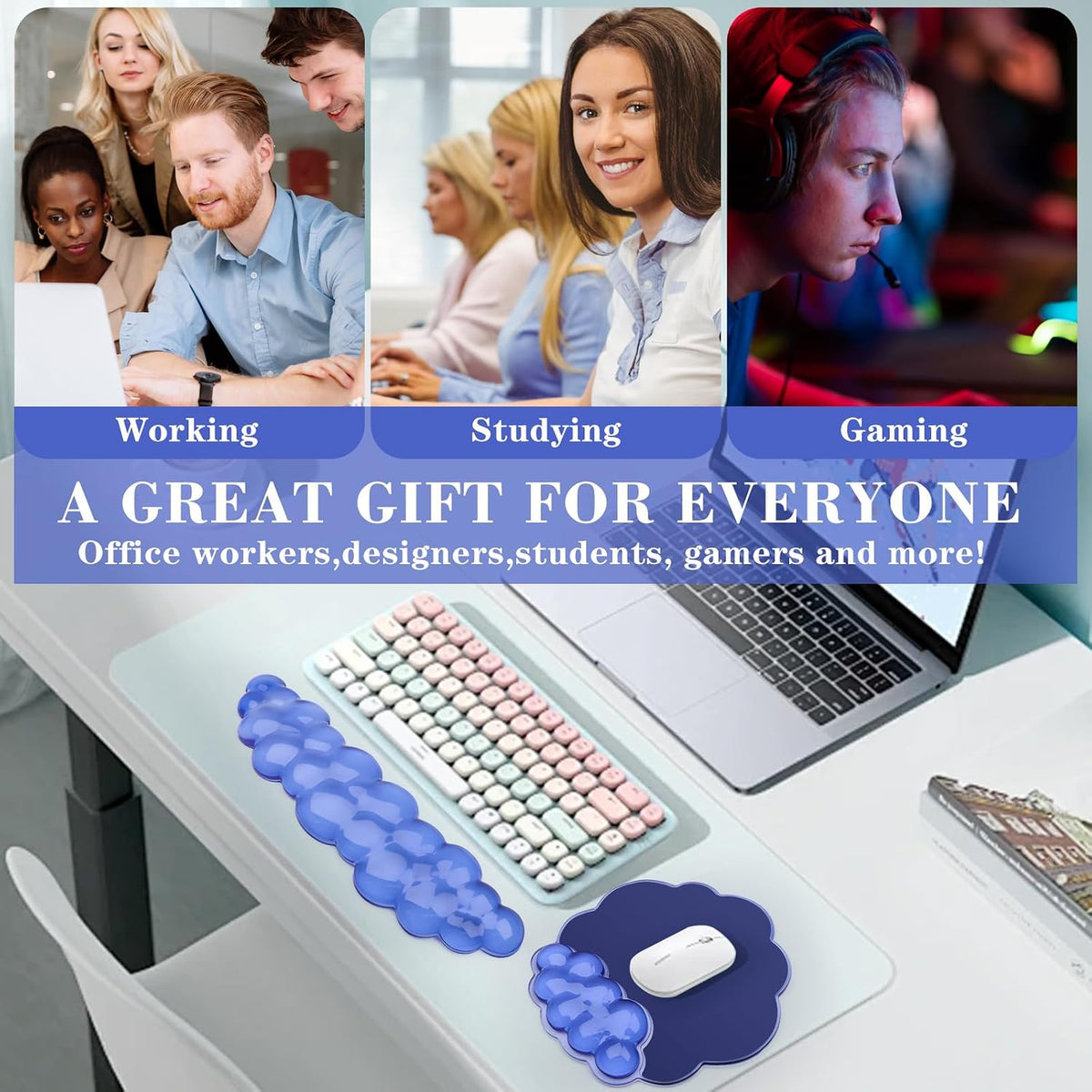 Gel Cloud Mouse Wrist Rest, Cute Wrist Support and Arm Support for Mouse Rest Typing Pain Relief，Suitable for Office/Computer/Laptop/Gaming (Transparent White)