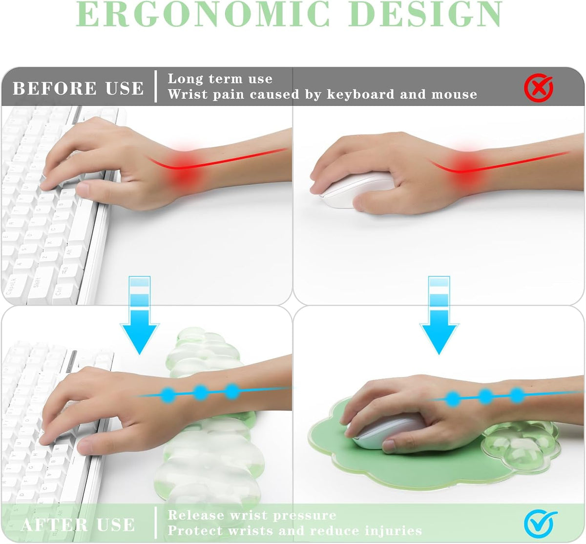Gel Cloud Mouse Wrist Rest, Cute Wrist Support and Arm Support for Mouse Rest Typing Pain Relief，Suitable for Office/Computer/Laptop/Gaming (Transparent White)