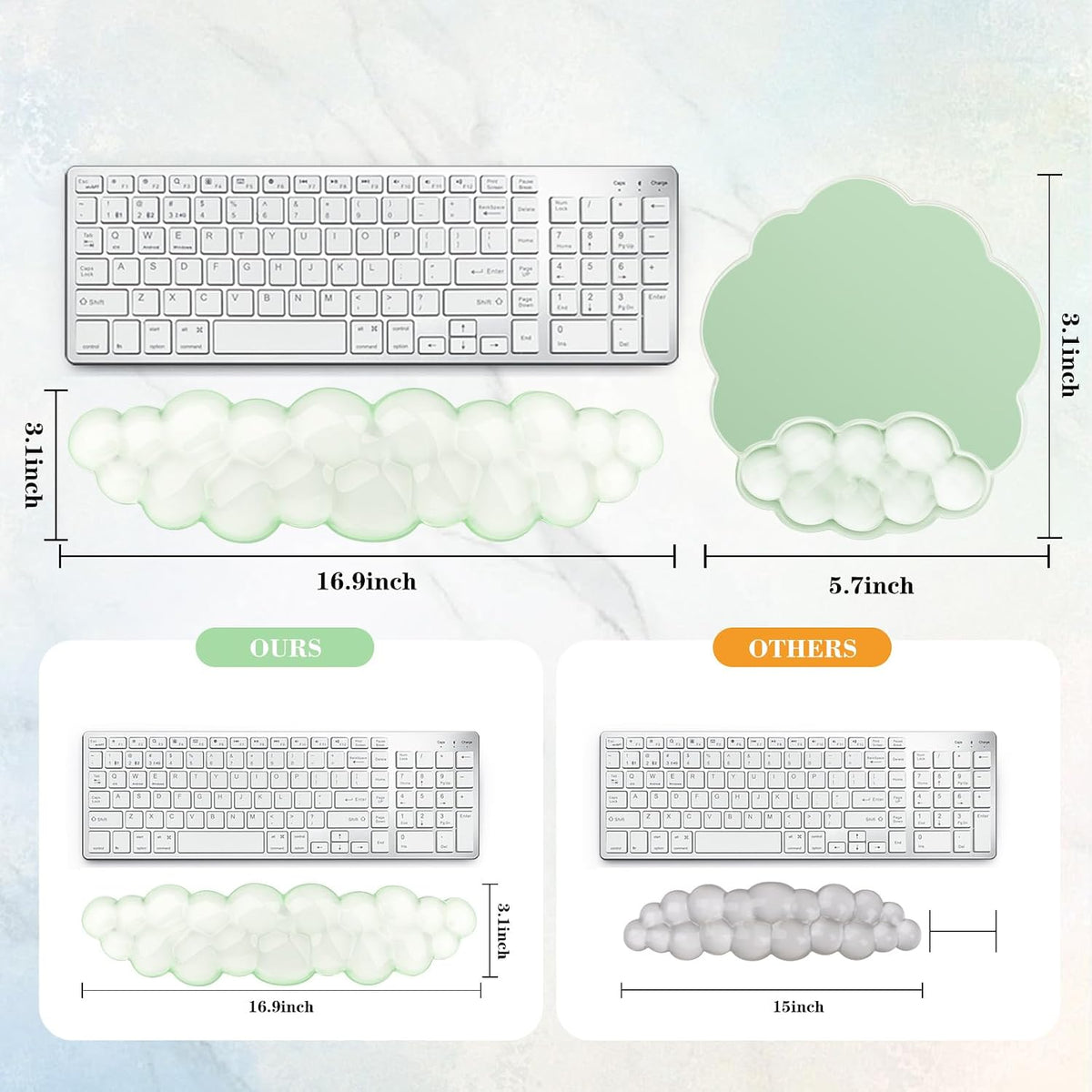 Gel Cloud Mouse Wrist Rest, Cute Wrist Support and Arm Support for Mouse Rest Typing Pain Relief，Suitable for Office/Computer/Laptop/Gaming (Transparent White)