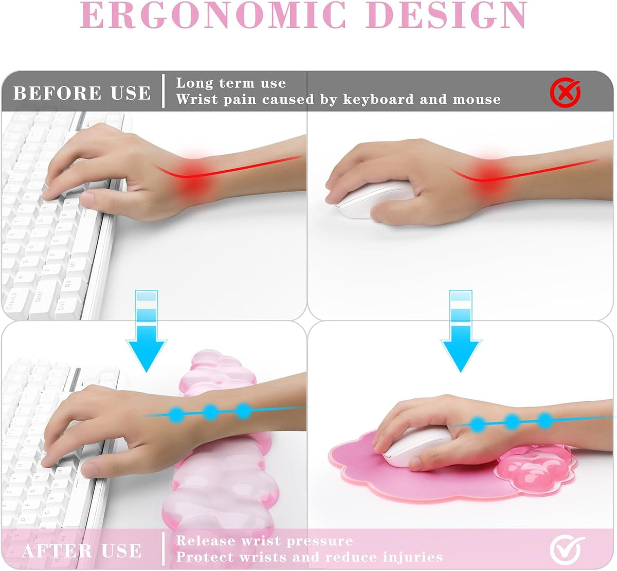 Gel Cloud Mouse Wrist Rest, Cute Wrist Support and Arm Support for Mouse Rest Typing Pain Relief，Suitable for Office/Computer/Laptop/Gaming (Transparent White)