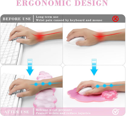 Gel Cloud Mouse Wrist Rest, Cute Wrist Support and Arm Support for Mouse Rest Typing Pain Relief，Suitable for Office/Computer/Laptop/Gaming (Transparent White)