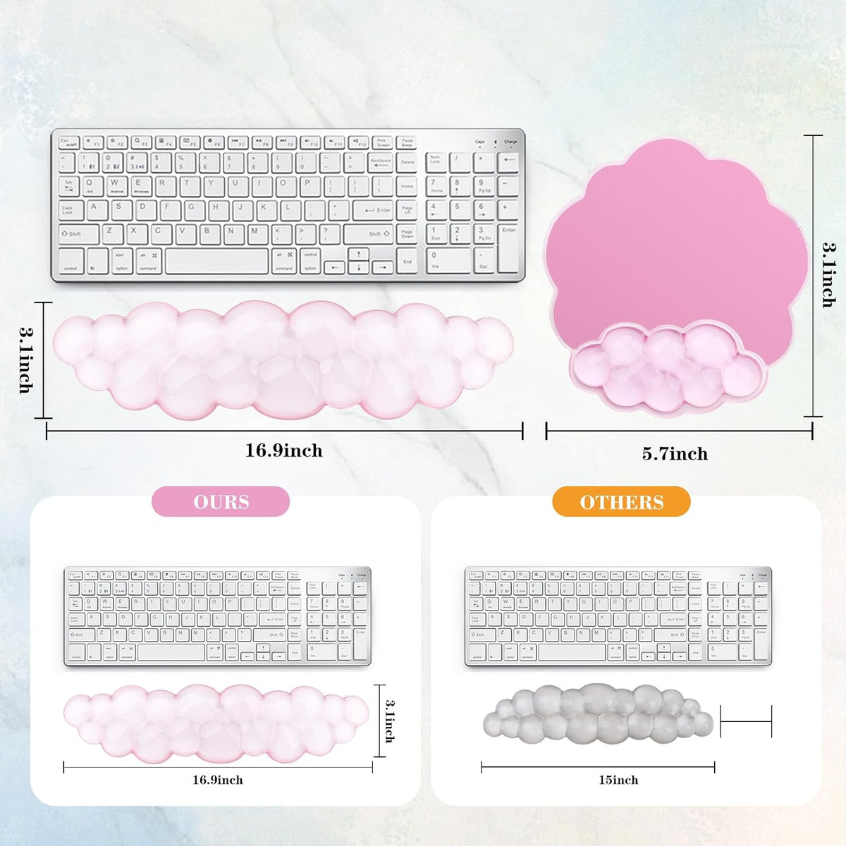 Gel Cloud Mouse Wrist Rest, Cute Wrist Support and Arm Support for Mouse Rest Typing Pain Relief，Suitable for Office/Computer/Laptop/Gaming (Transparent White)