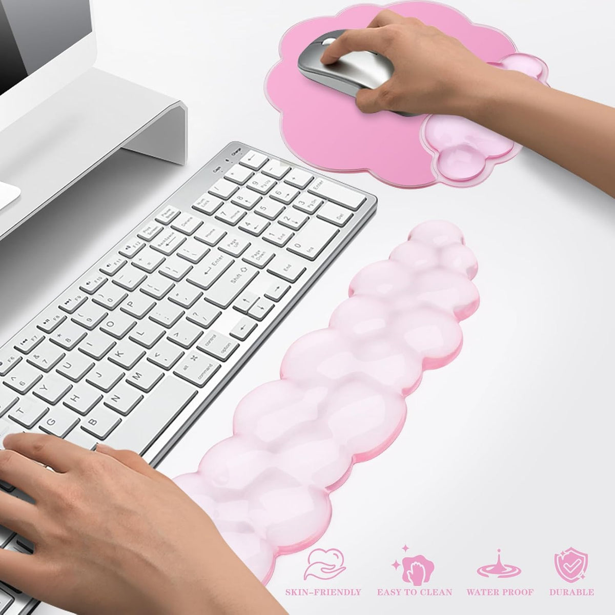 Gel Cloud Mouse Wrist Rest, Cute Wrist Support and Arm Support for Mouse Rest Typing Pain Relief，Suitable for Office/Computer/Laptop/Gaming (Transparent White)
