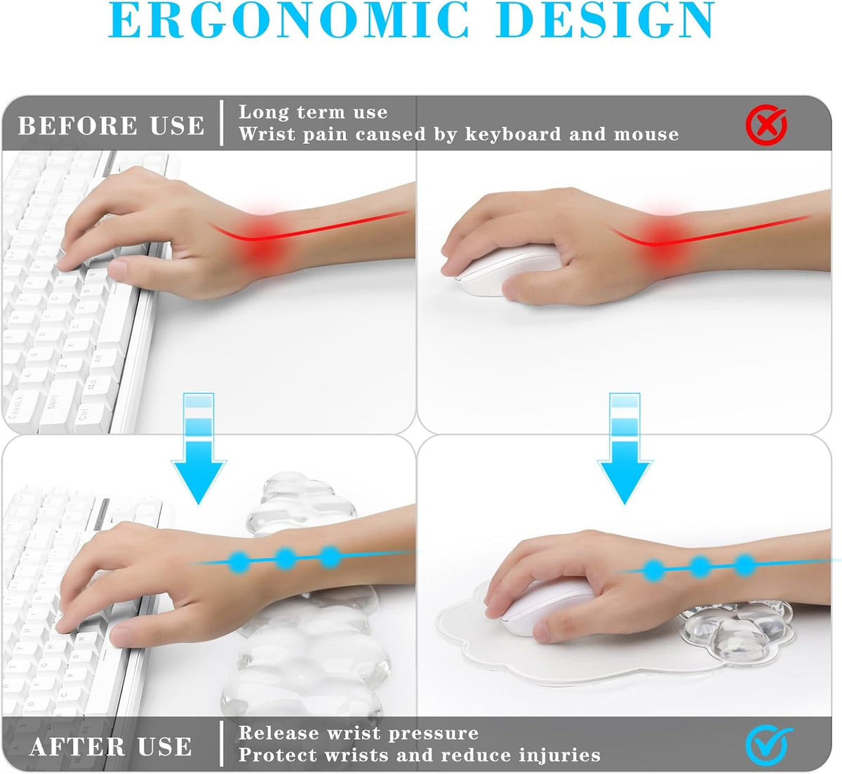 Gel Cloud Mouse Wrist Rest, Cute Wrist Support and Arm Support for Mouse Rest Typing Pain Relief，Suitable for Office/Computer/Laptop/Gaming (Transparent White)