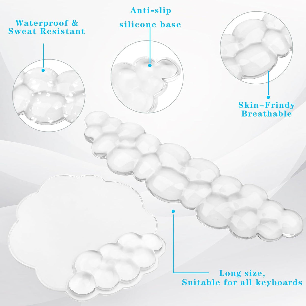 Gel Cloud Mouse Wrist Rest, Cute Wrist Support and Arm Support for Mouse Rest Typing Pain Relief，Suitable for Office/Computer/Laptop/Gaming (Transparent White)