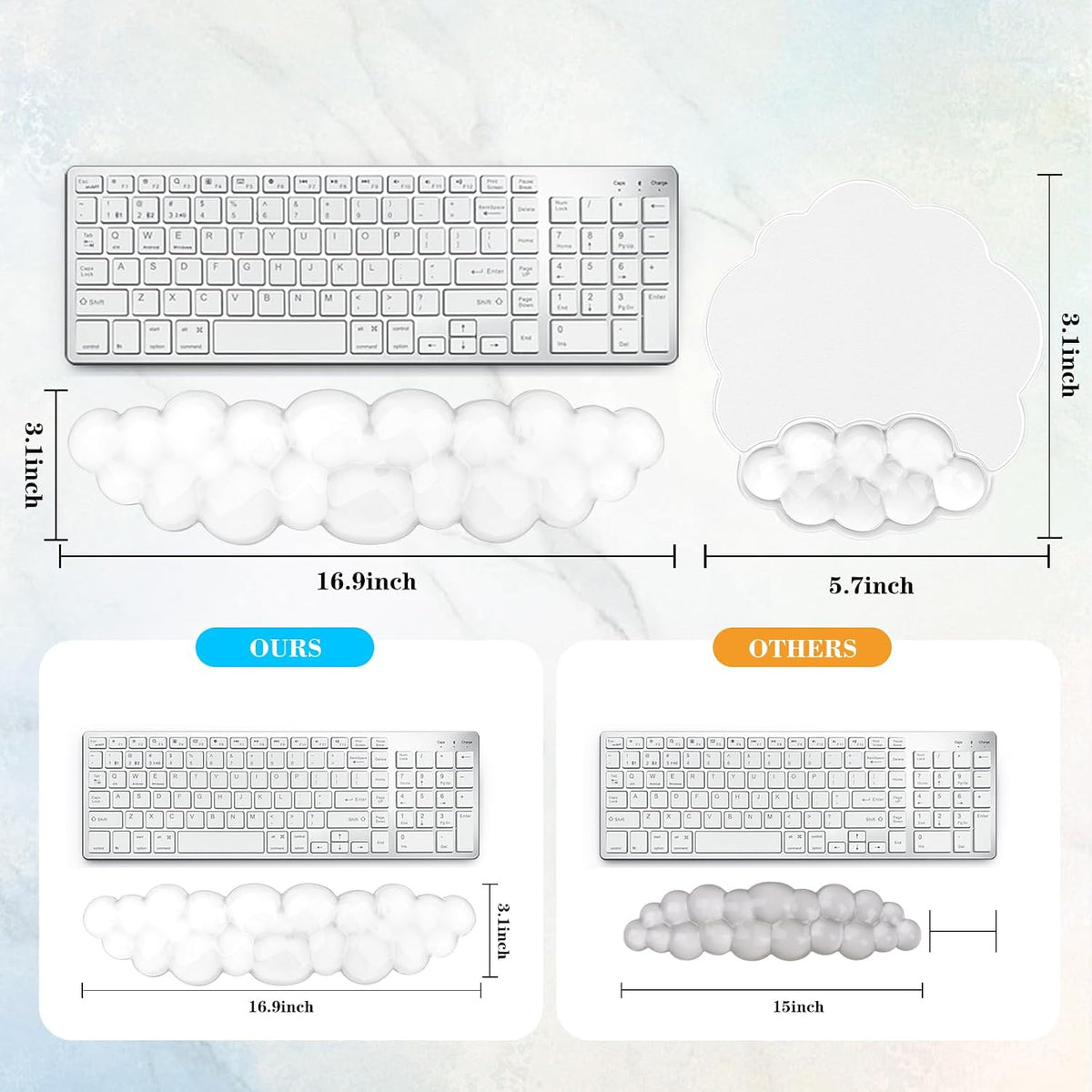Gel Cloud Mouse Wrist Rest, Cute Wrist Support and Arm Support for Mouse Rest Typing Pain Relief，Suitable for Office/Computer/Laptop/Gaming (Transparent White)