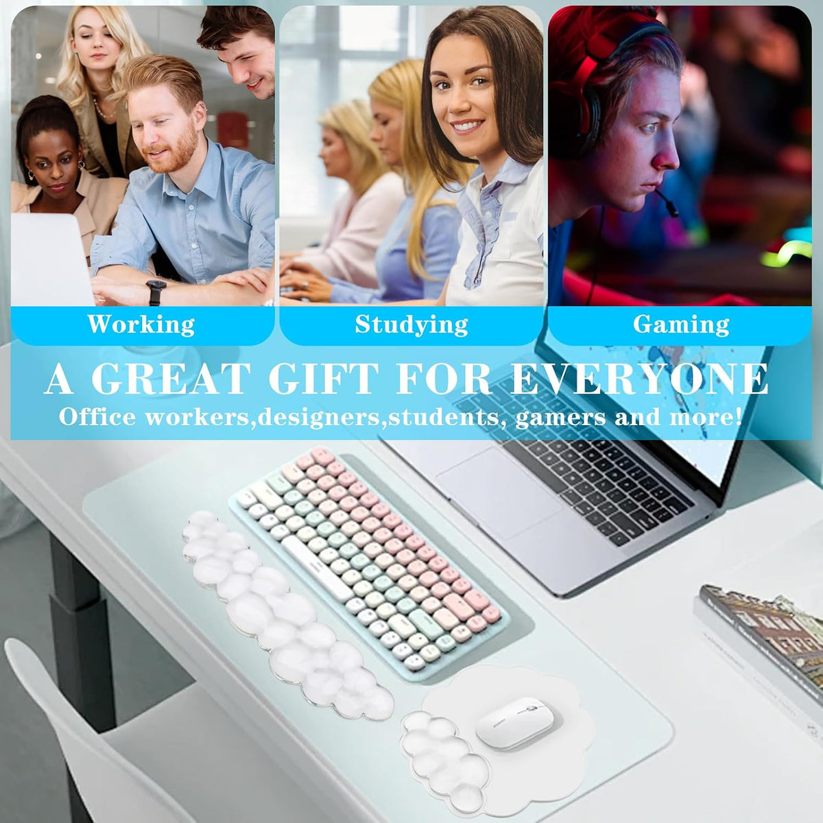 Gel Cloud Mouse Wrist Rest, Cute Wrist Support and Arm Support for Mouse Rest Typing Pain Relief，Suitable for Office/Computer/Laptop/Gaming (Transparent White)