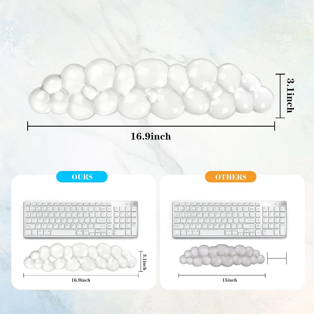 Gel Cloud Mouse Wrist Rest, Cute Wrist Support and Arm Support for Mouse Rest Typing Pain Relief，Suitable for Office/Computer/Laptop/Gaming (Transparent White)