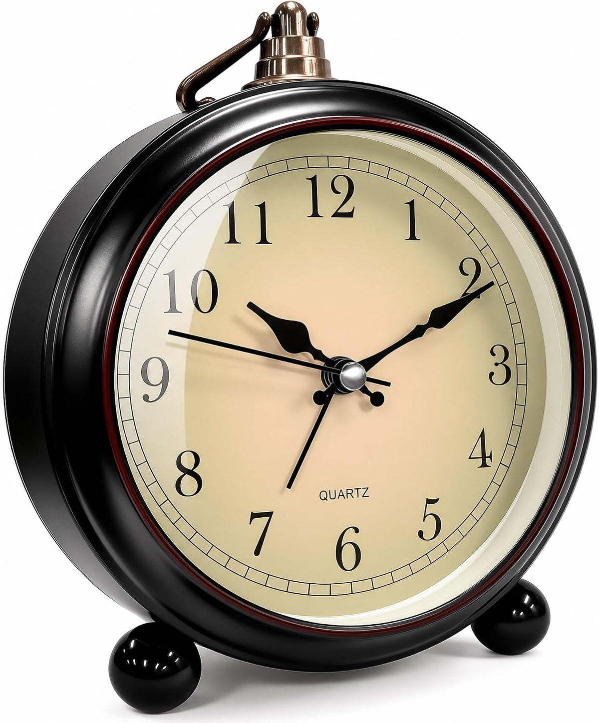 Vintage Retro Analog Alarm Clock, 4.5 inch Super Silent Non Ticking Small Clock with Night Light, Battery Operated, Simply Design, for Living Room, Bedroom, Bedside, Desk, Gift Clock (Arabic)